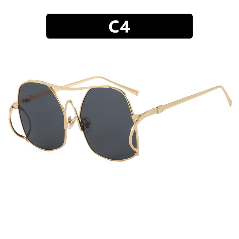 Damen geometrische Sonnenbrille mit schmalem Metallrahmen und braunen Gläsern Brehn