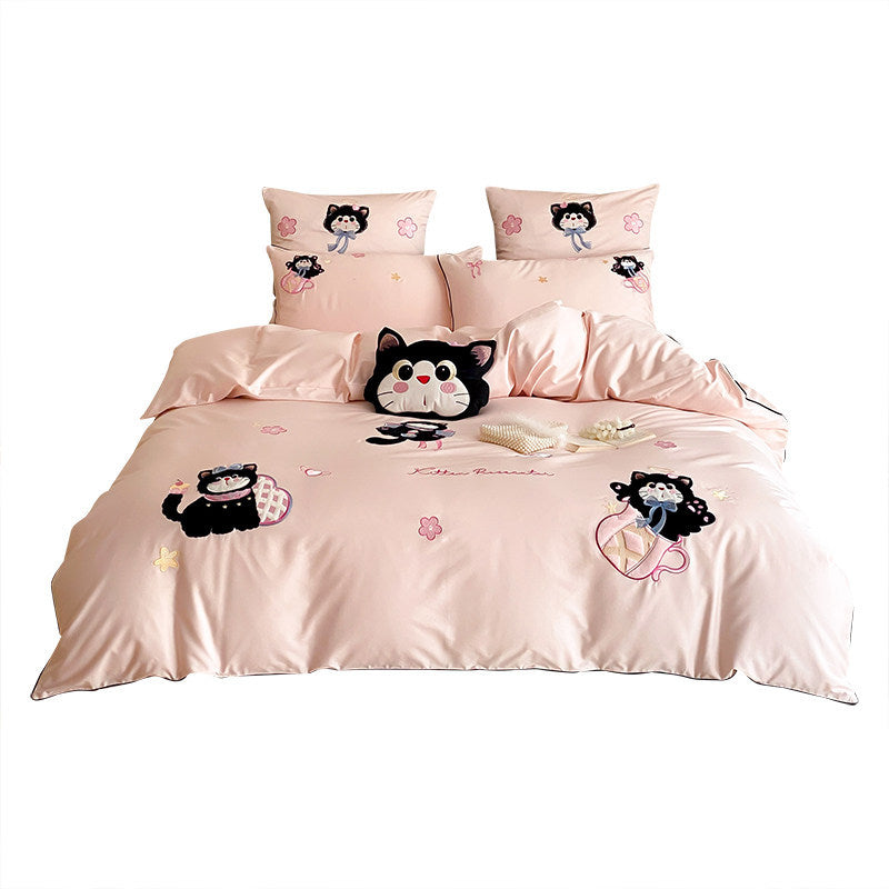 Bestickte Katzenbaumwolle-Satin Bettbezug Set mit Kopfkissenbezügen