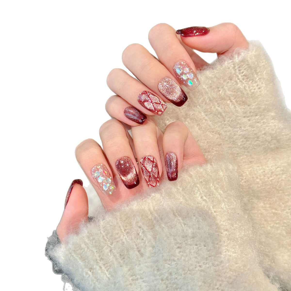 Künstlerischer Glitzer Ombre Press-On Nagelset