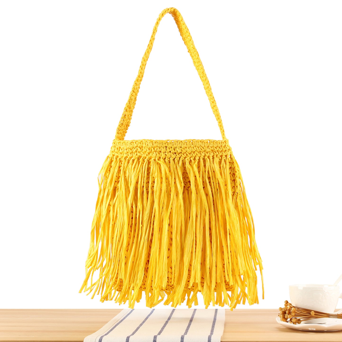 Trendige Strohtasche mit Fransigem Design Brehn