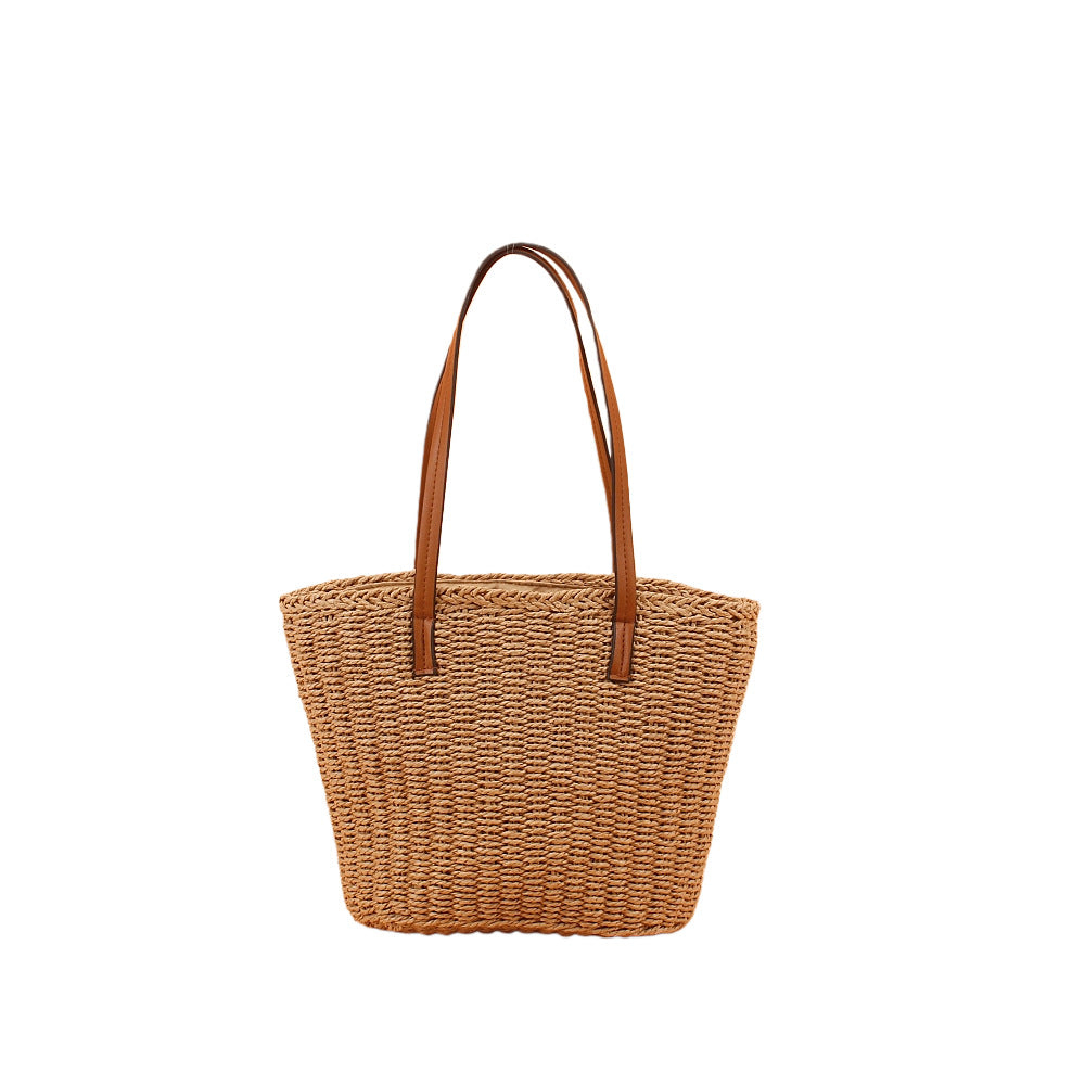 Handtasche Aus Handgeflochtenem Naturmaterial mit Robusten Ledergriffen Brehn