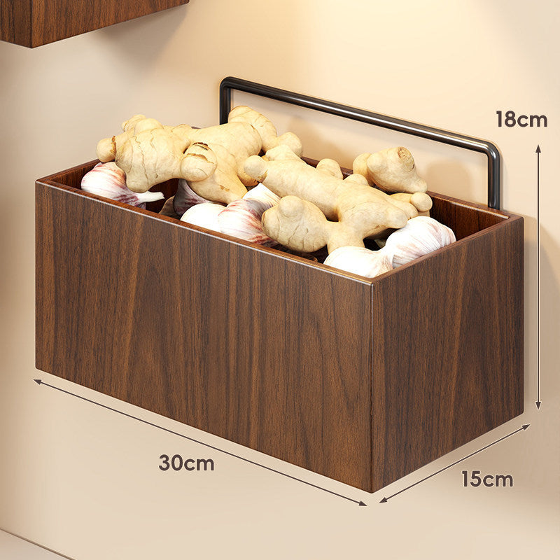 Wandmontierte Holzoptik Küchenlagerbox Organizer mit Klebehalterung