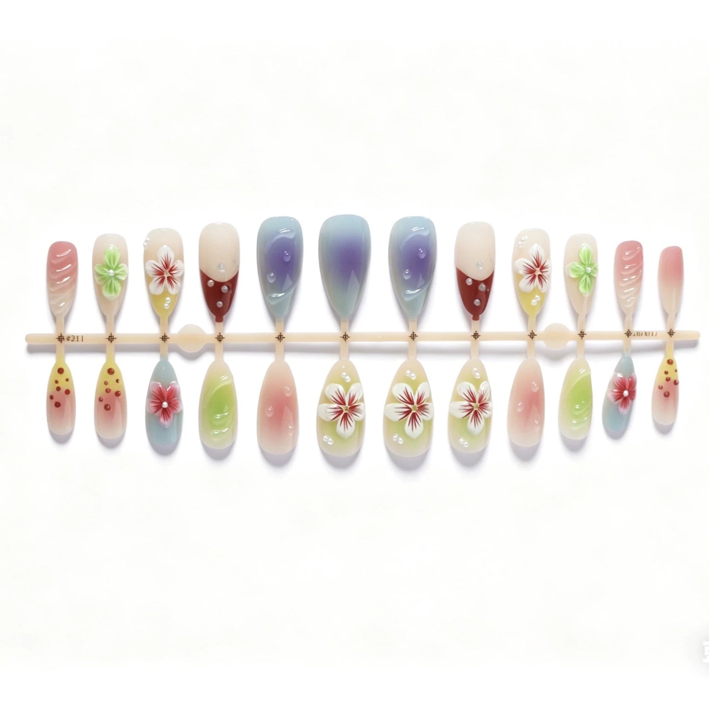Künstlerisches florales Gradient Press-On Nagelset Brehn