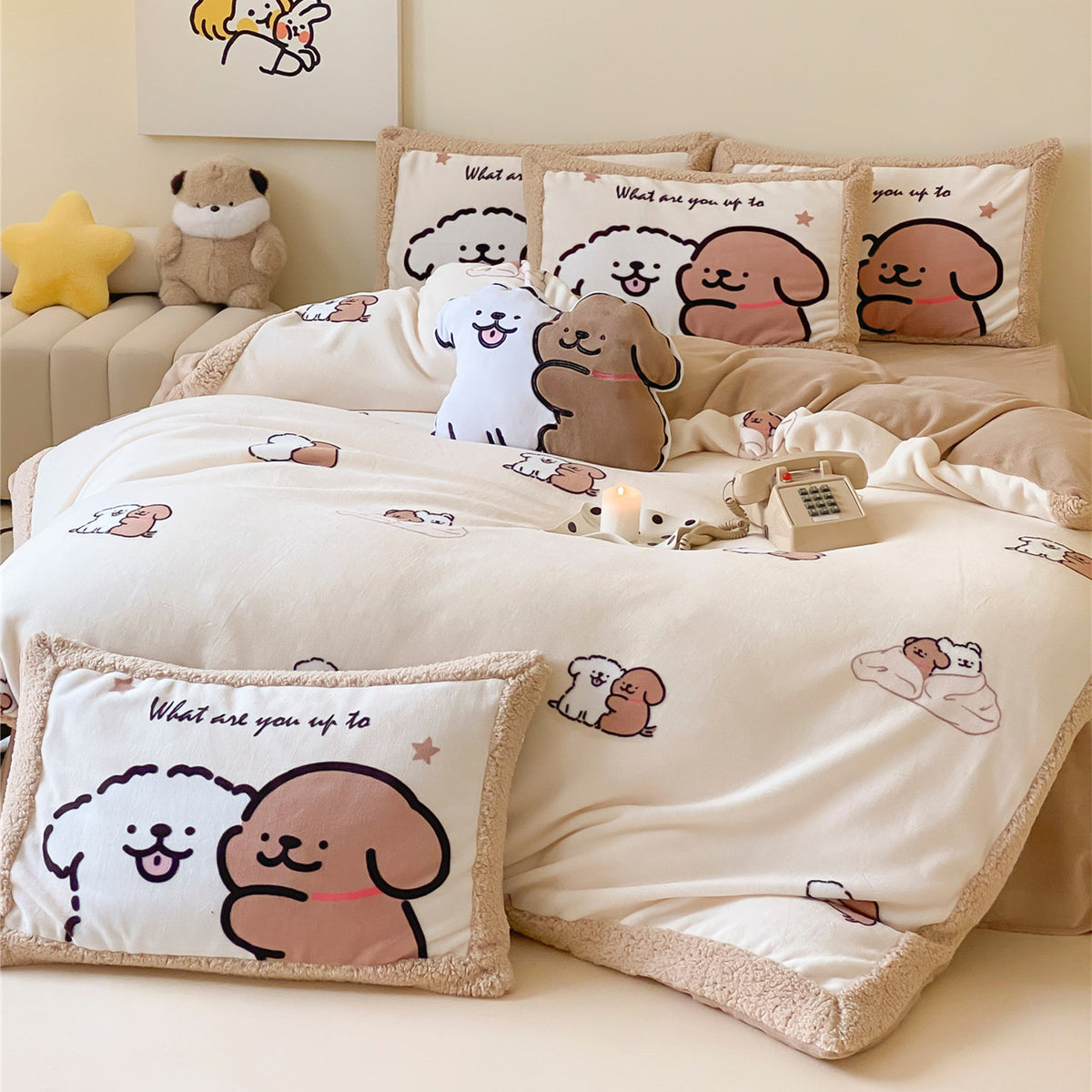 Kinderbettwäsche-Set mit Teddyfleece-Besatz und niedlichen Panda- & Bärenmotiven