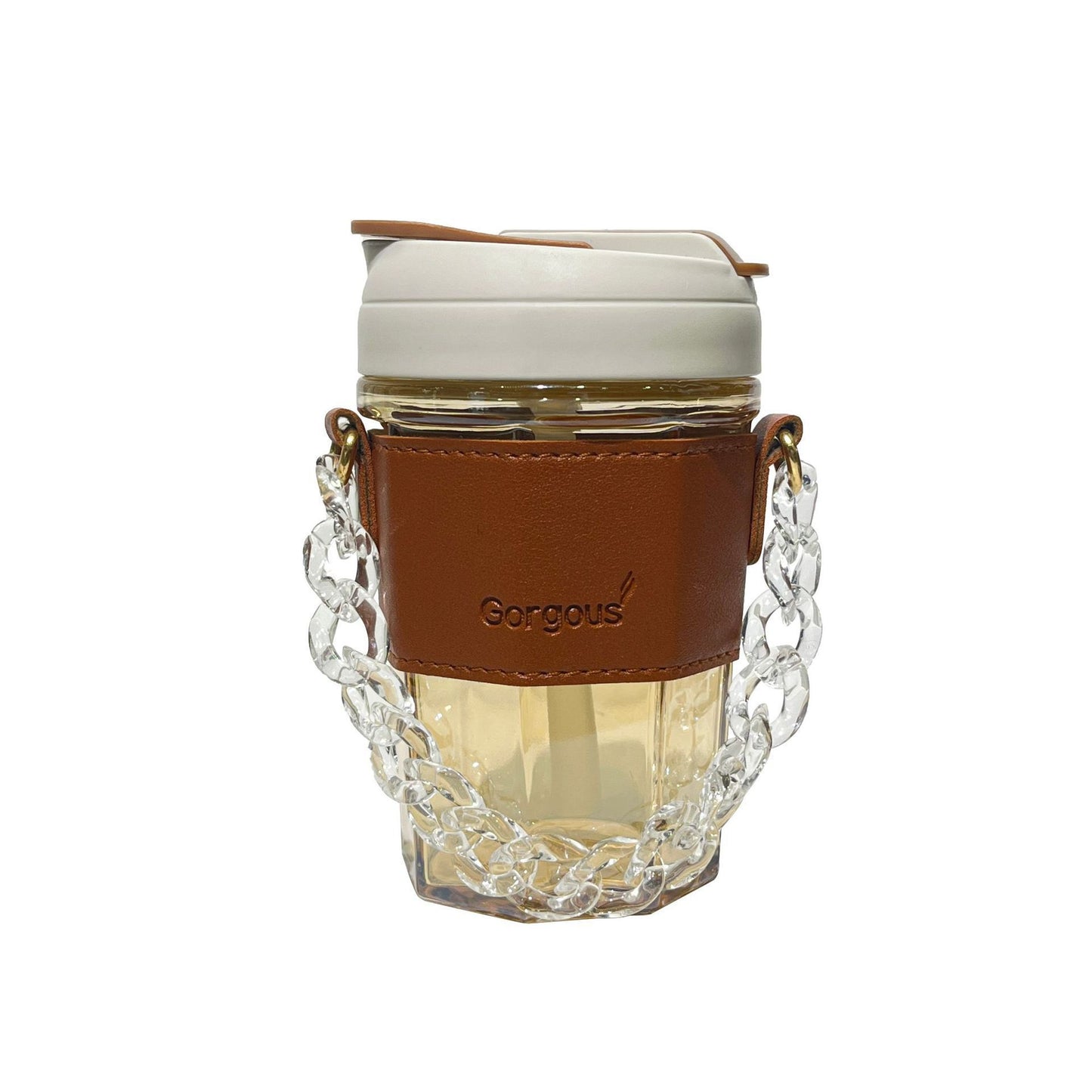 Damen Trinkbecher mit elegantem Ledergriff und praktischer Tragekette Brehn