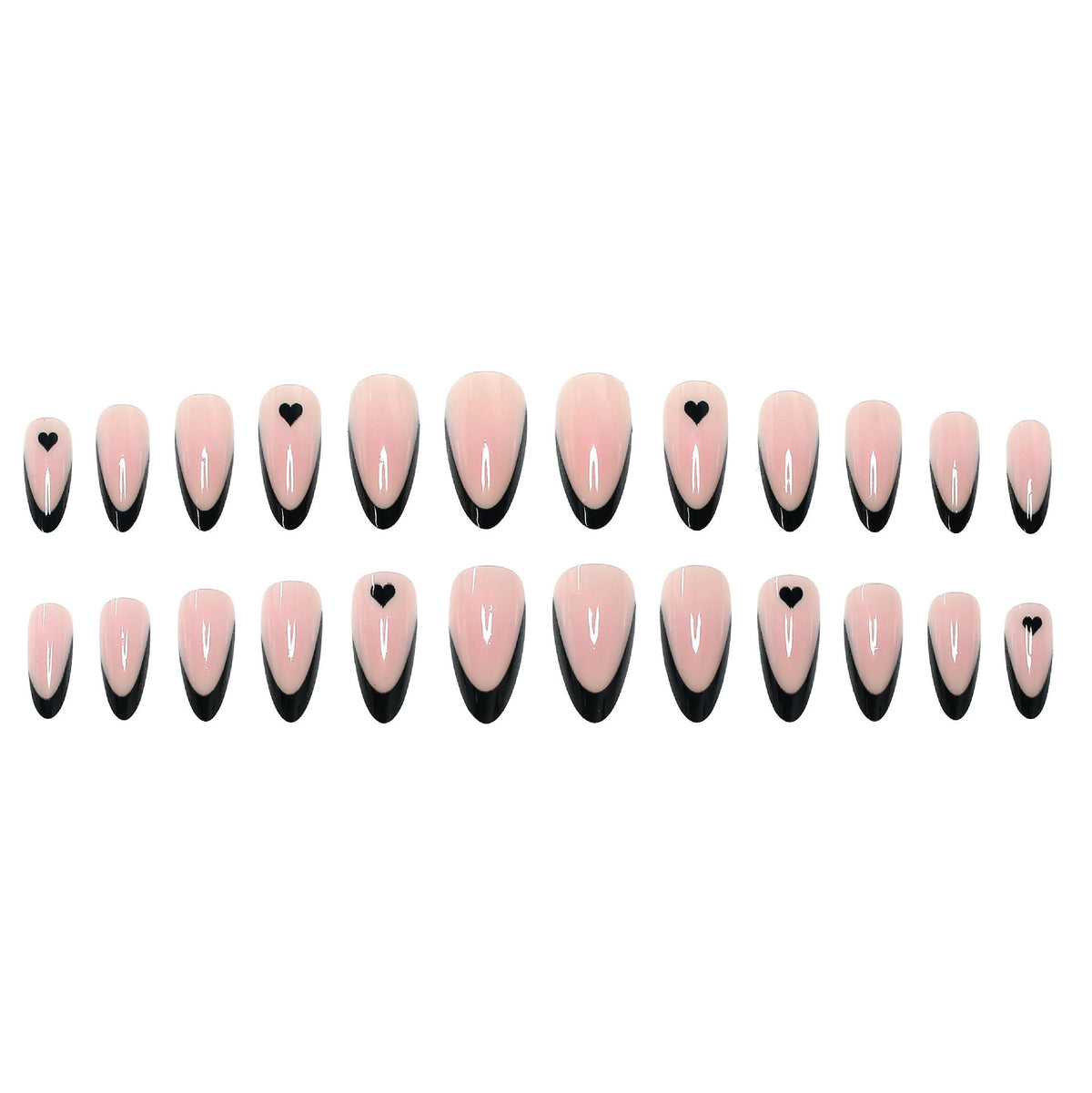 Elegante Stiletto Press-On Nagelspitzen mit Herz-Akzenten