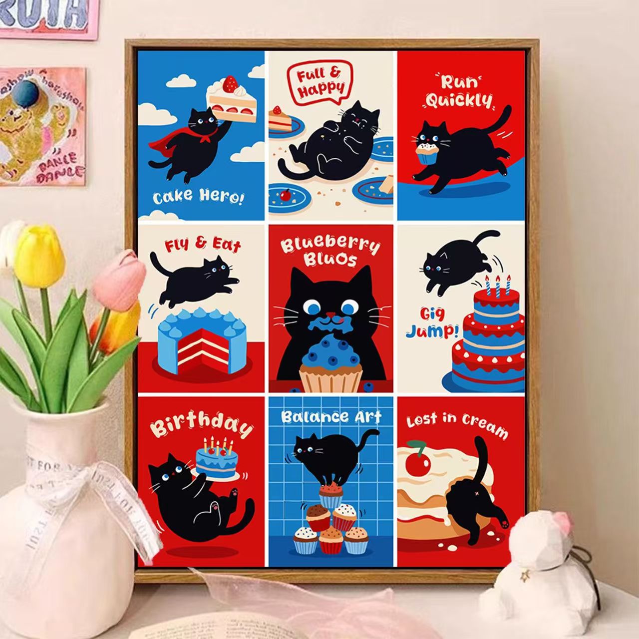 Verspielte katzenmotivierte illustrierte Wandkunst Brehn