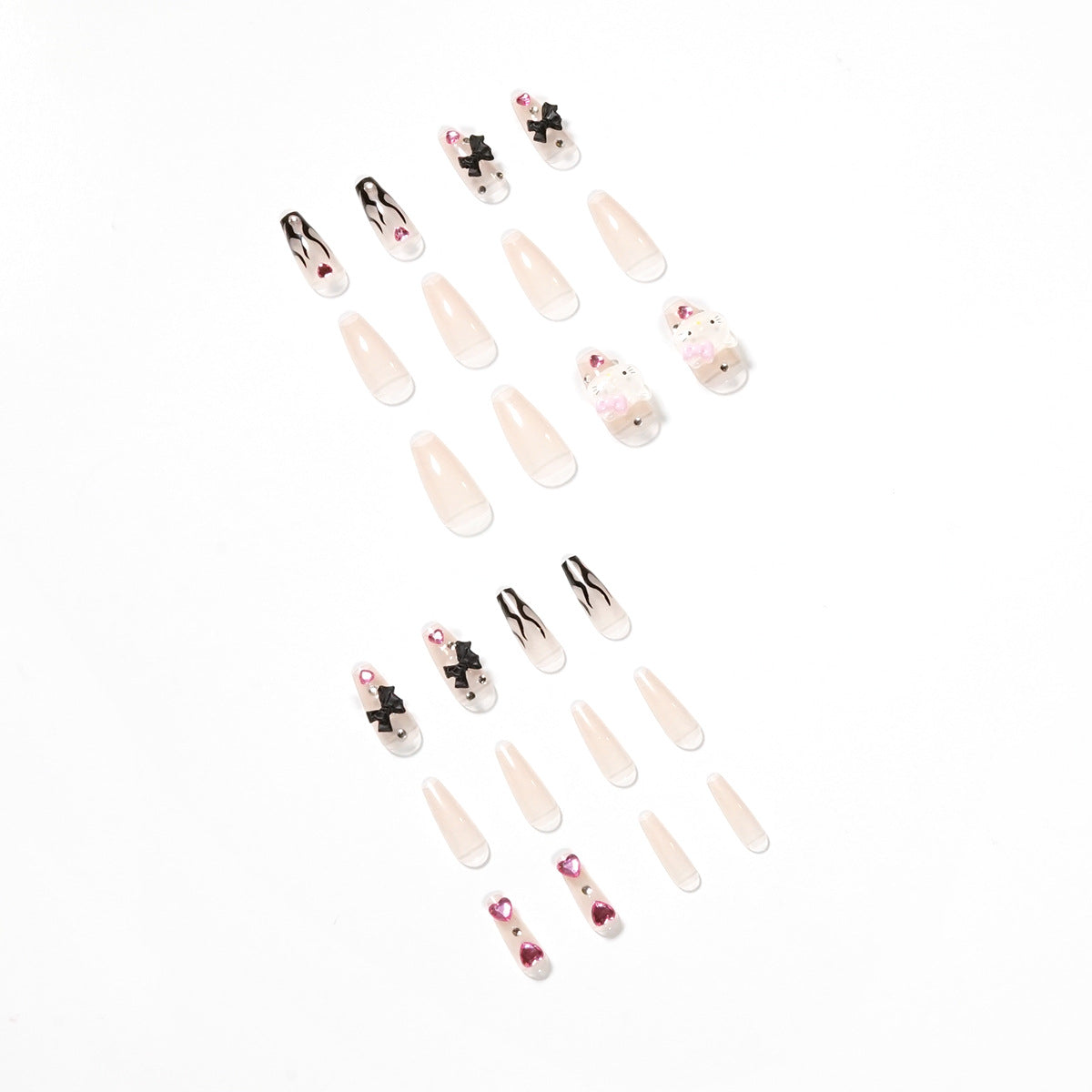 Kunstvolle Nagelverlängerungen mit Hello Kitty und floralen Akzenten Brehn