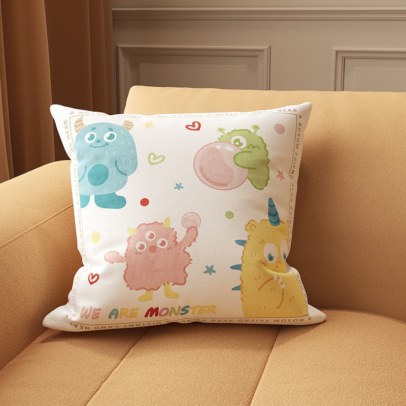 Square Illustrated 'Smile' Microfiber Front Cushion Cover with Hidden Zipper