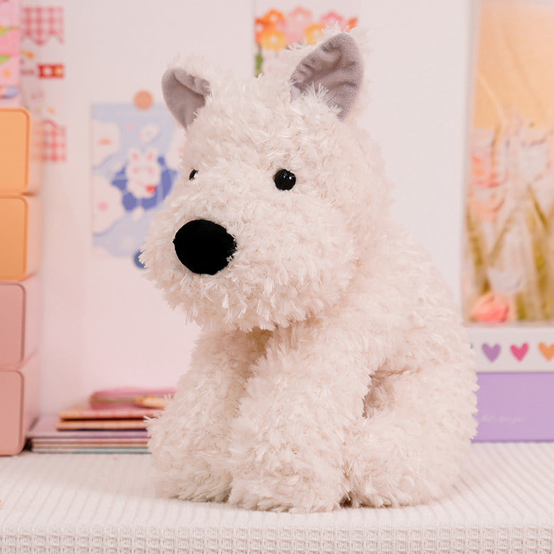 Fluffy Sitz Plüsch Hund Plüschspielzeug mit lockigem Kunstfell und knuddelbarer Bohnenfüllung Brehn