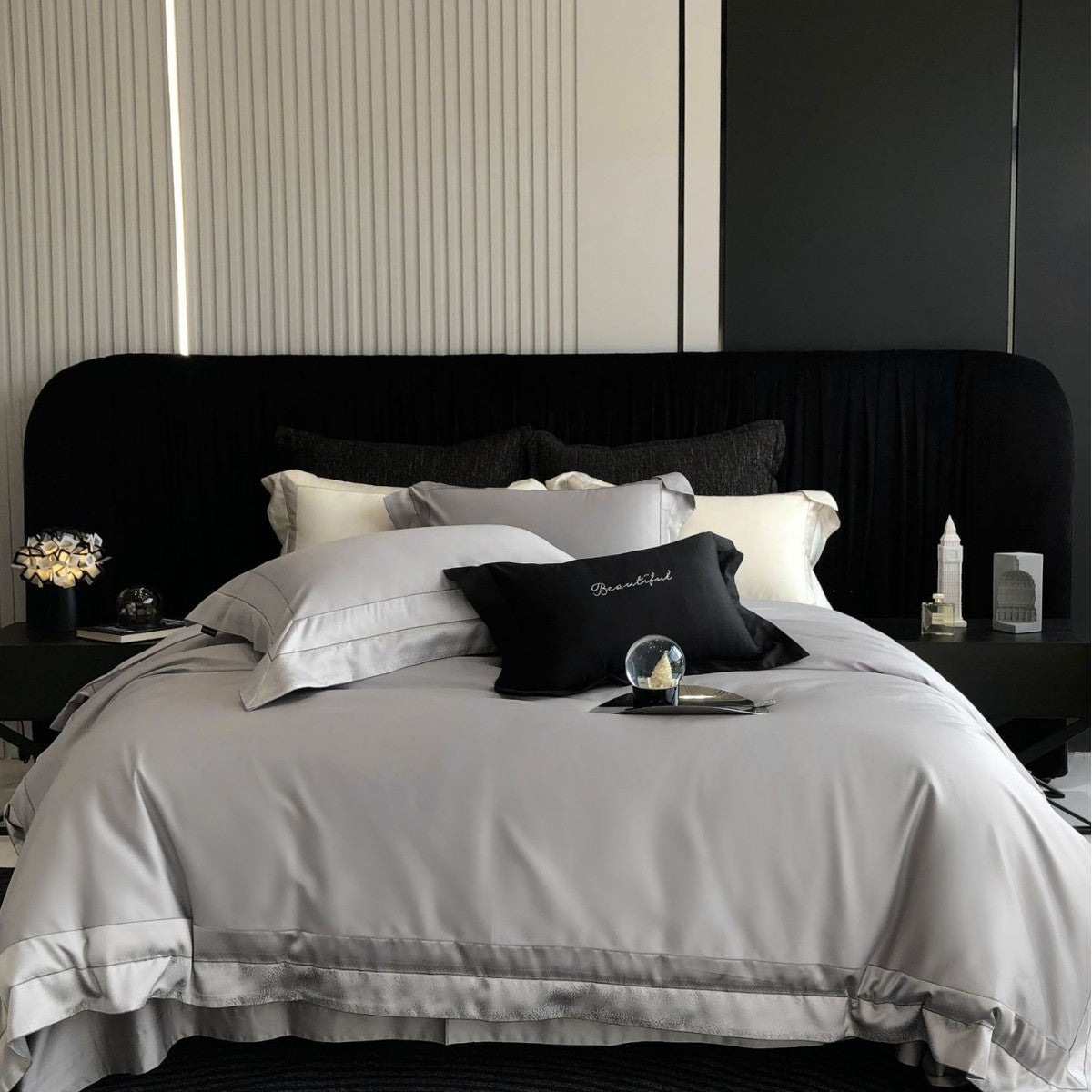Luxuriöses Satin-Feeling Bettbezug-Set mit Doppel-Oxford-Rand und Kissenbezügen