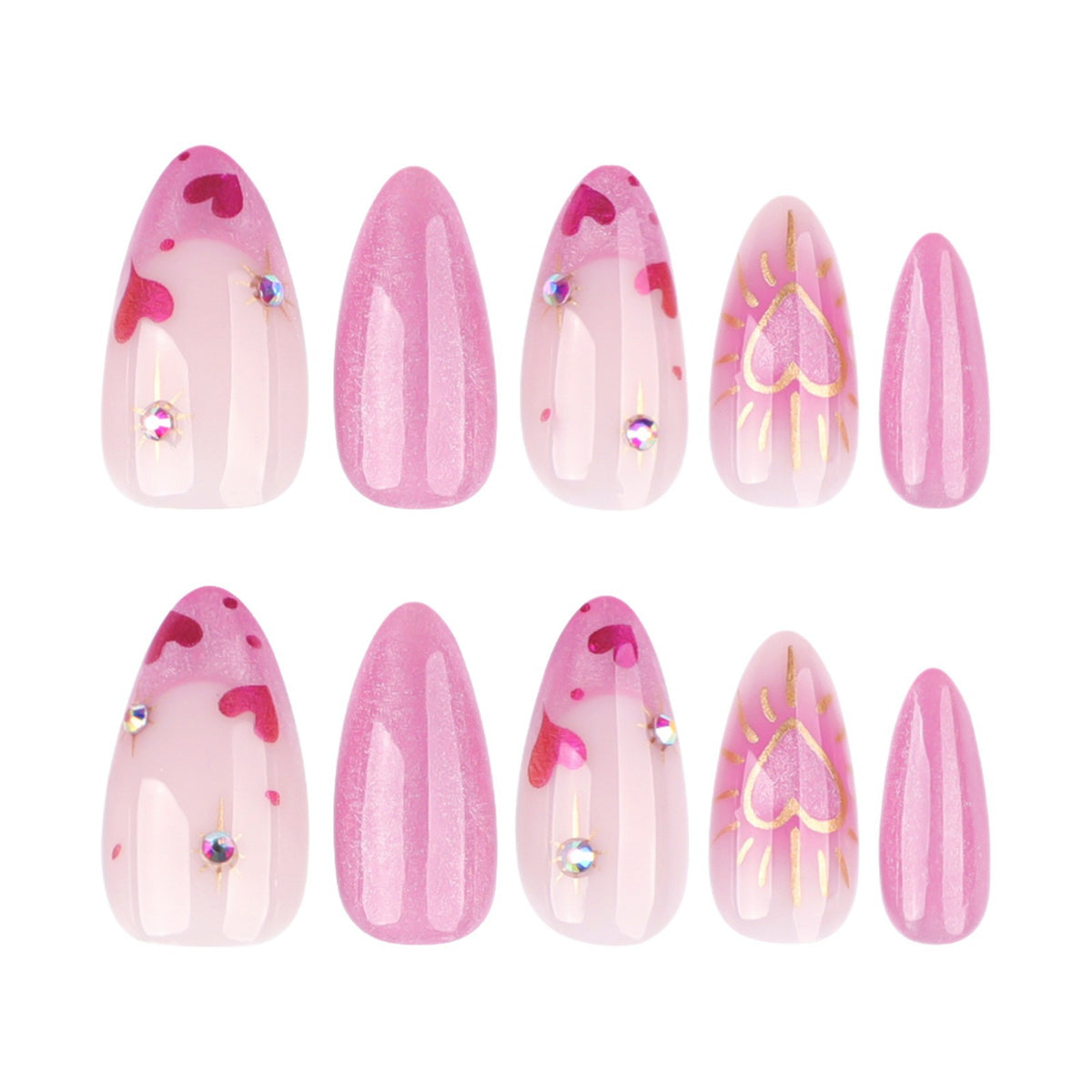 Kunstvolle Nagelkunst mit Herzdesign und Glitzer Brehn