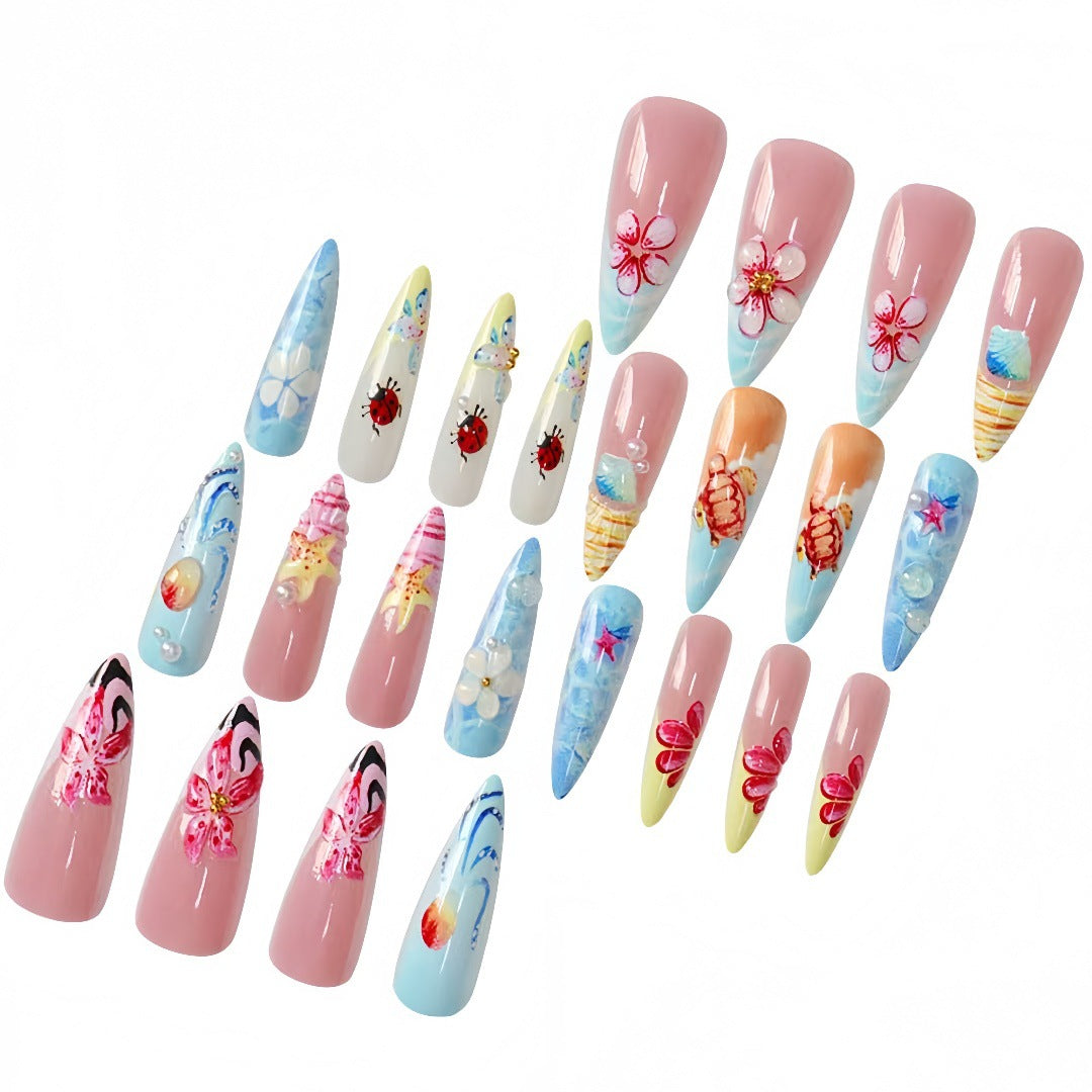Künstlerisch vom Meer inspiriertes Press-On-Nagelset Brehn