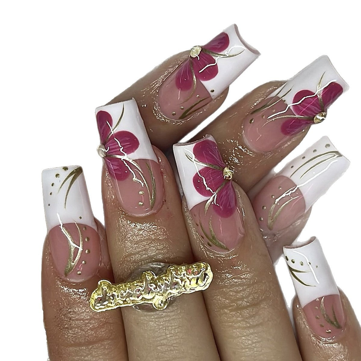 Kunstnagelset mit floralem Detail und Glitzerakzenten Brehn