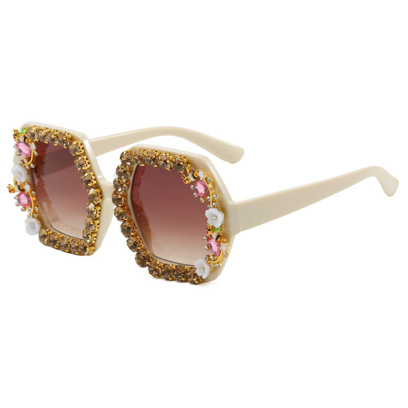 Damen extravagante Hexagon-Sonnenbrille mit Kristallverzierung Brehn