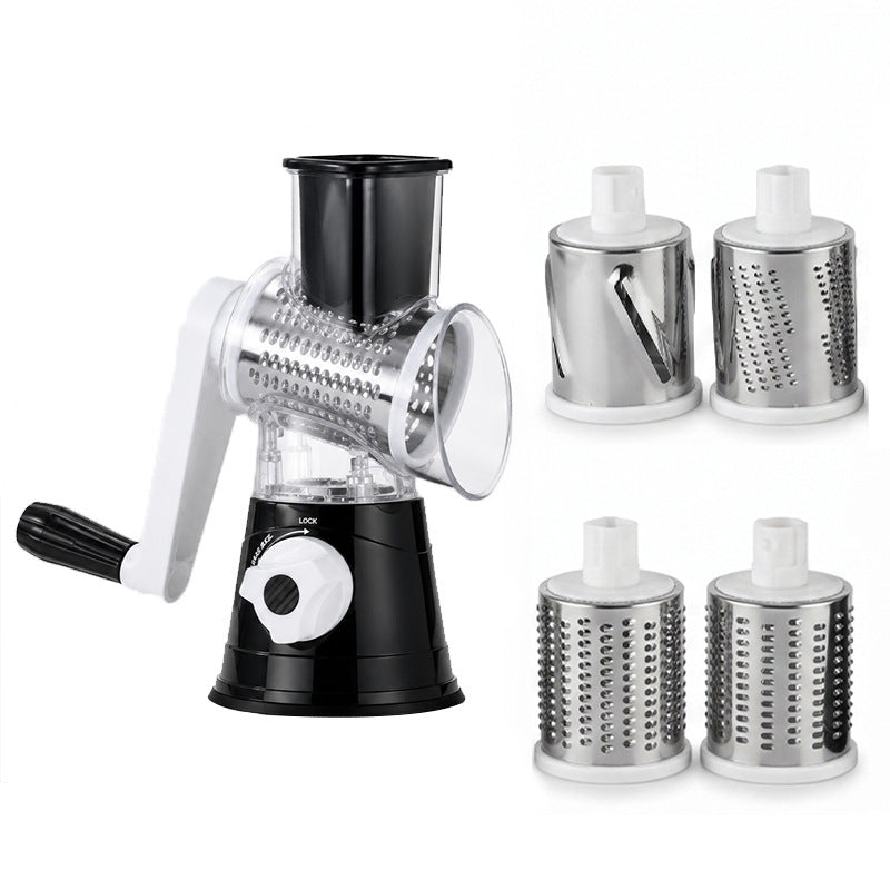 Manual Rotary Vegetable Grater with Multiple Interchangeable Stainless Steel Drum Blades and Suction Base