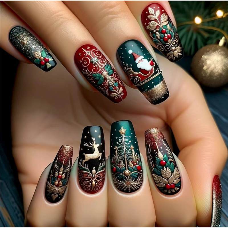Festliches Feiertags-Themen Press-On Nail Art Set Brehn
