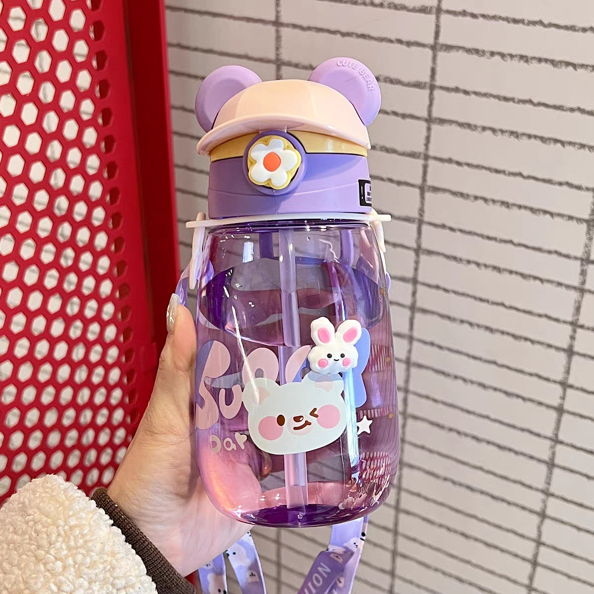 Damen Verspielte Kindertrinkflasche mit integriertem Strohhalm Brehn