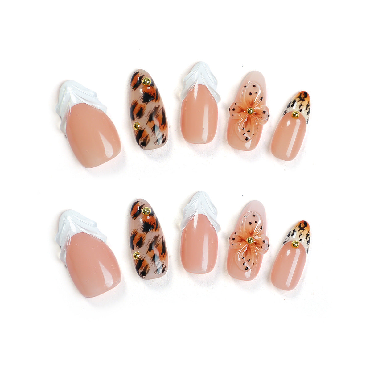 Kunstnagelset mit floralen und Leopardenmotiven Brehn