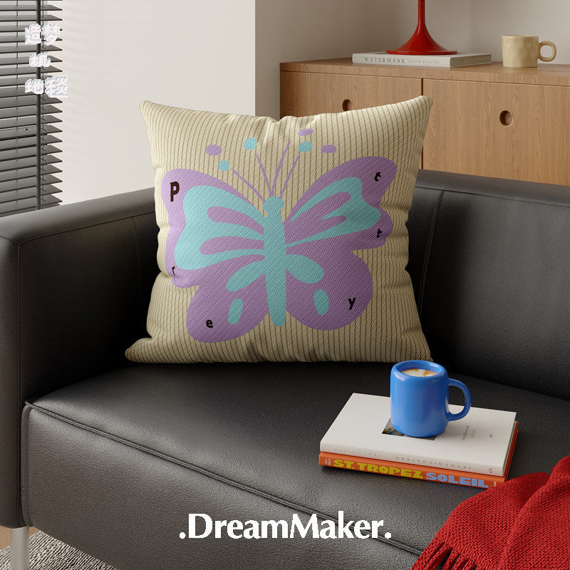 Decorative Square Throw Pillow Cover with Ribbed Texture and Large Floral Appliqué