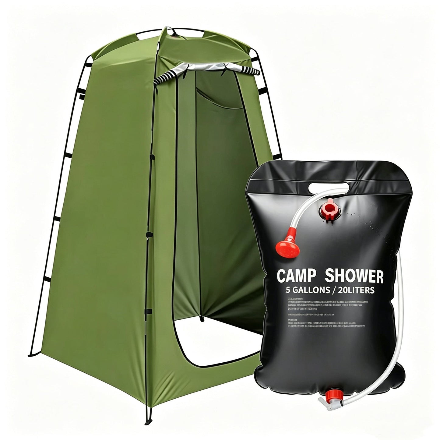 Tragbares Camping-Dusch-Privatsphäre-Zelt mit fünf Gallonen Solar-Duschebeutel und aufklappbarem faltbarem Stangensystem Brehn