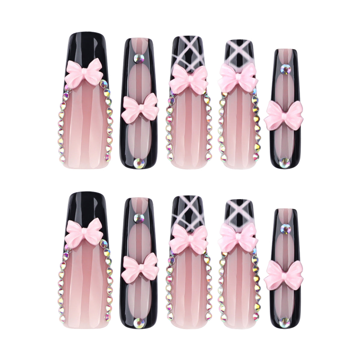 Kunstvolle Acryl-Nägel mit floralem Design und Strass-Bow Brehn