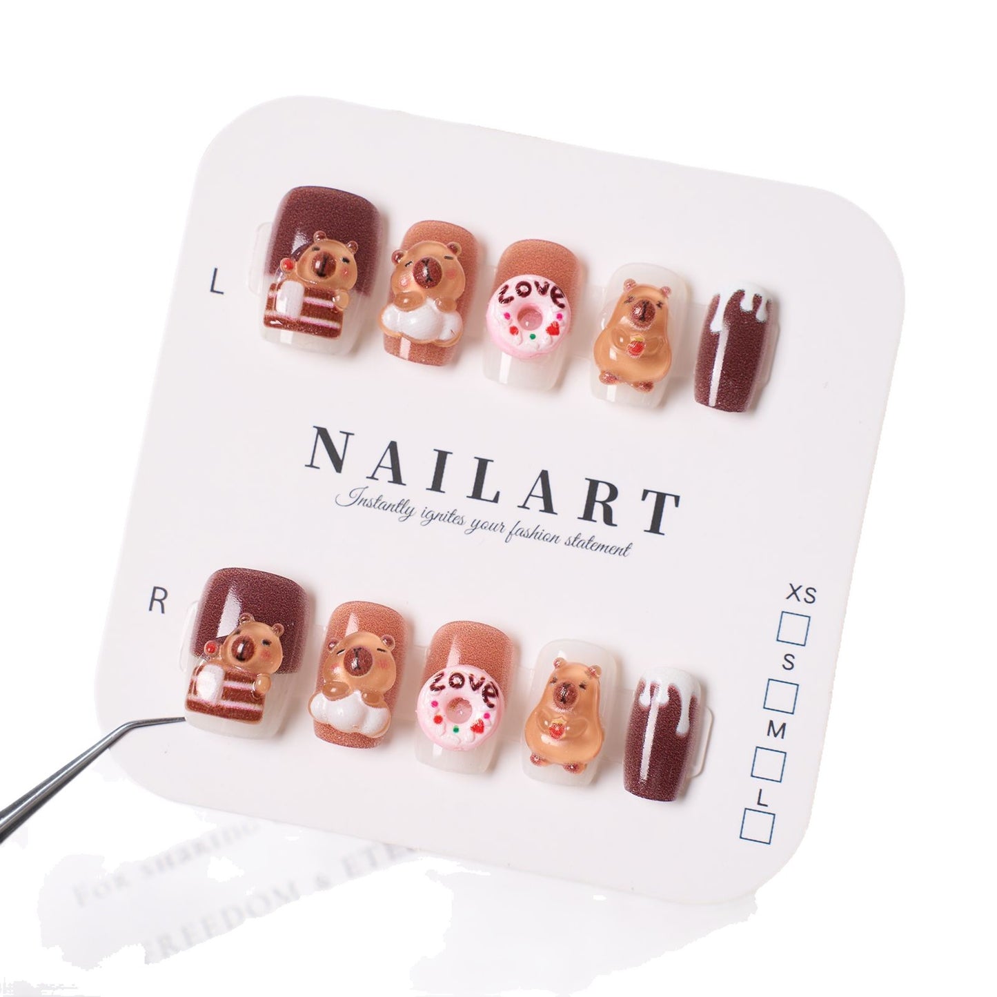 Niedliches Charakter-Themen Druck-Nagelset mit 3D-Bären-Designs Brehn