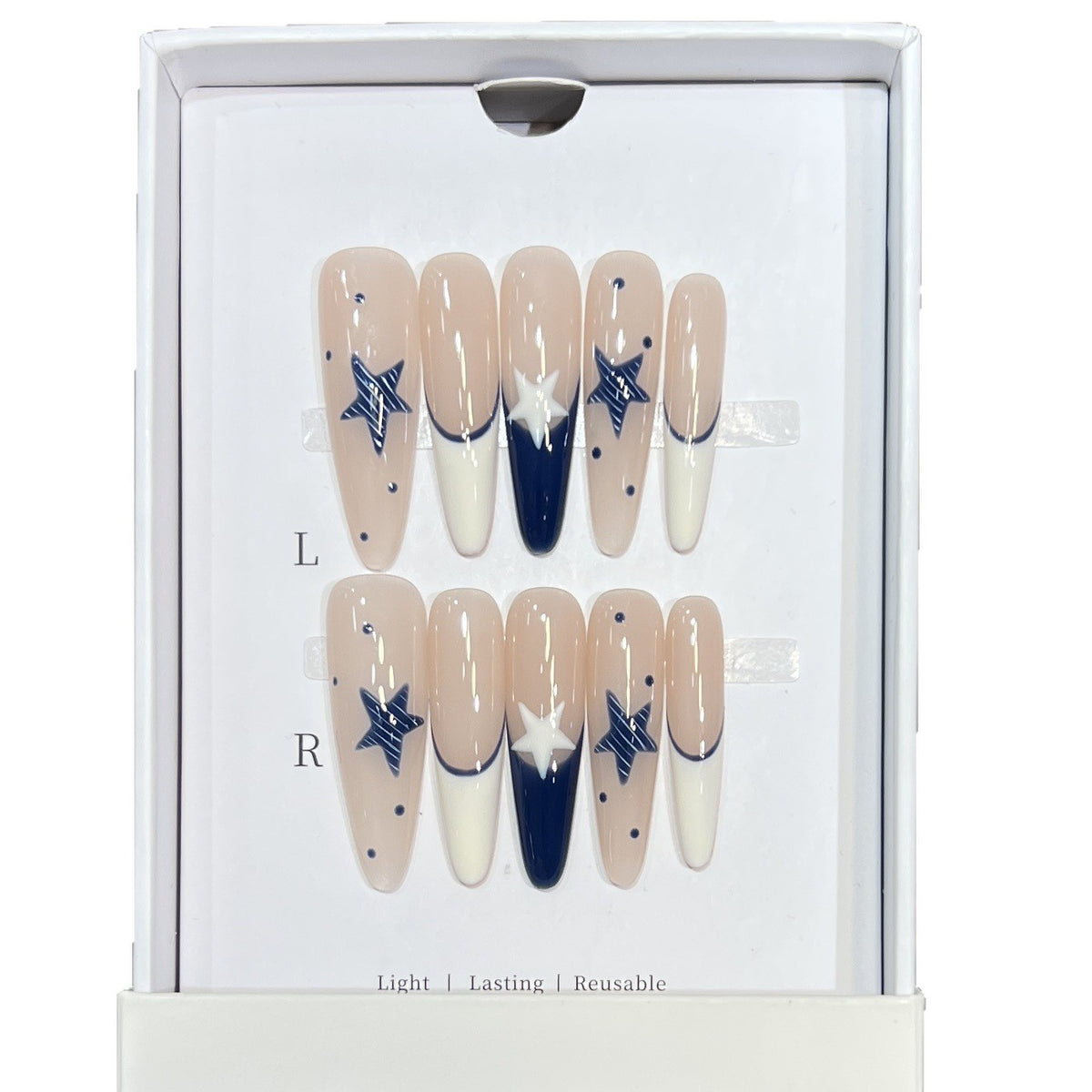 Künstlerisches Stiletto Druck-Nagelset mit himmlischem Design Brehn
