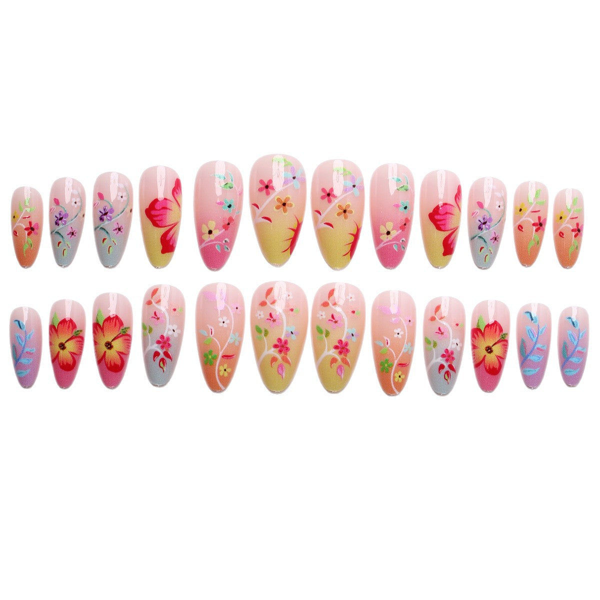 Kunstnagelset mit floralen Design und bunter Farbvielfalt Brehn