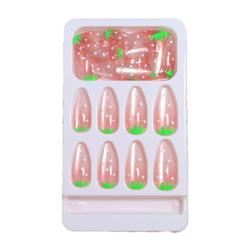 Erdbeer-inspiriertes künstlerisches Press-On-Nagelset Brehn