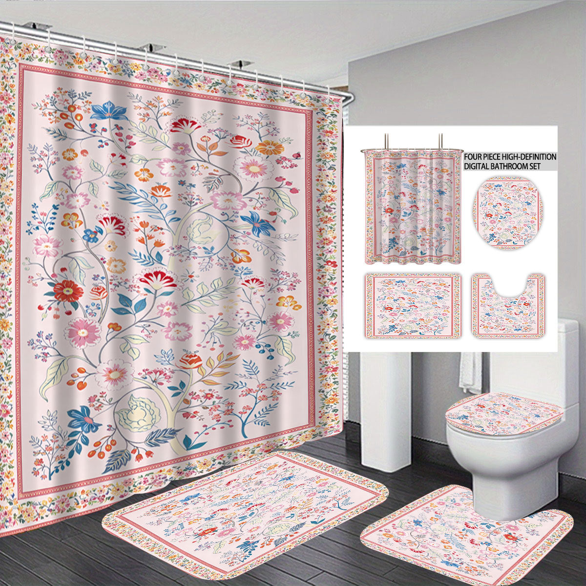 Digital Floral Print Badezimmer Set Brehn
