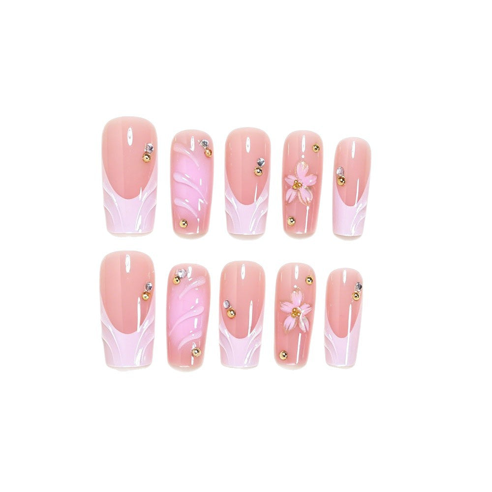 Elegantes florales Nagelkunst Press-On Set Brehn