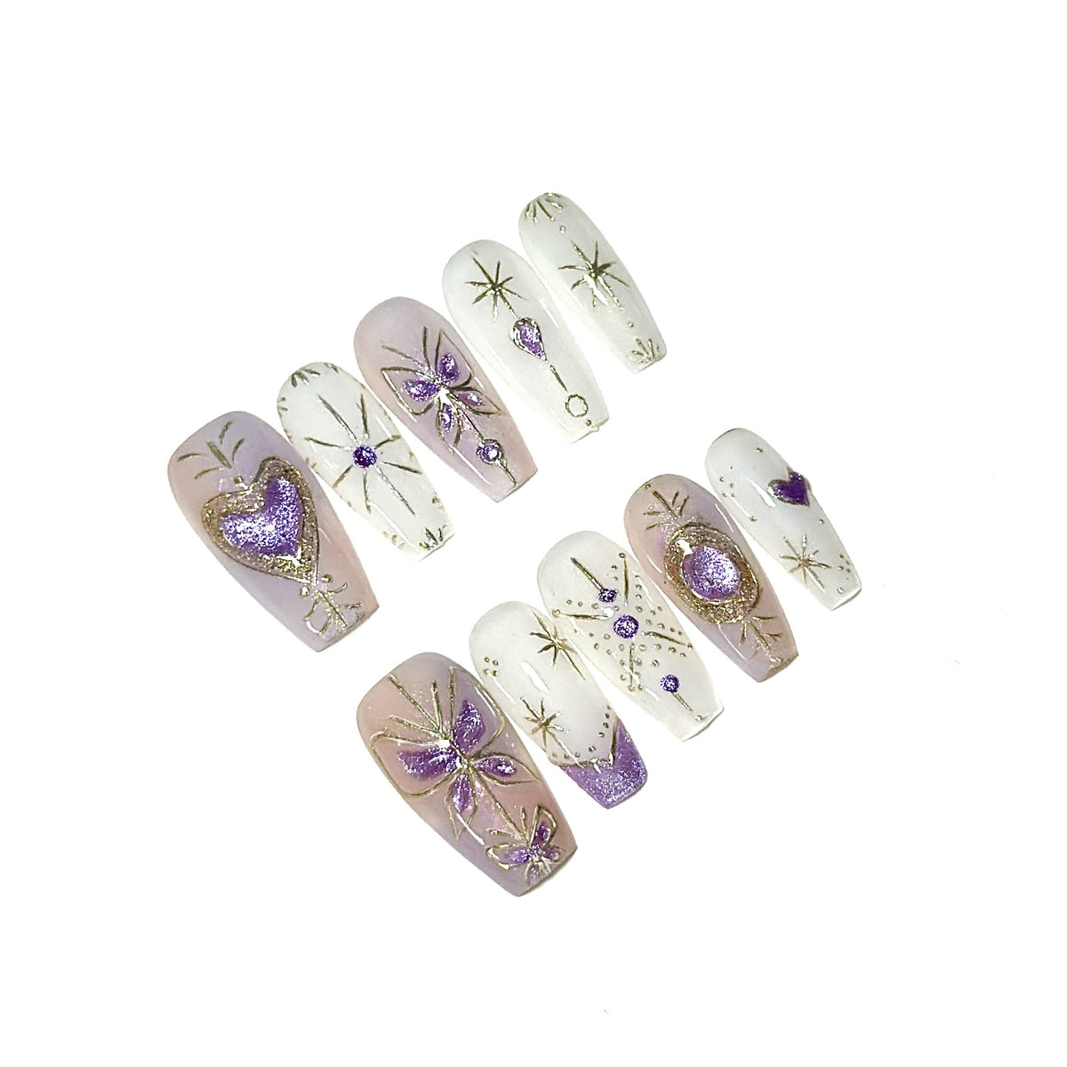 Künstlerisches Press-On Nail Art Set mit eleganten Edelstein-Akzenten