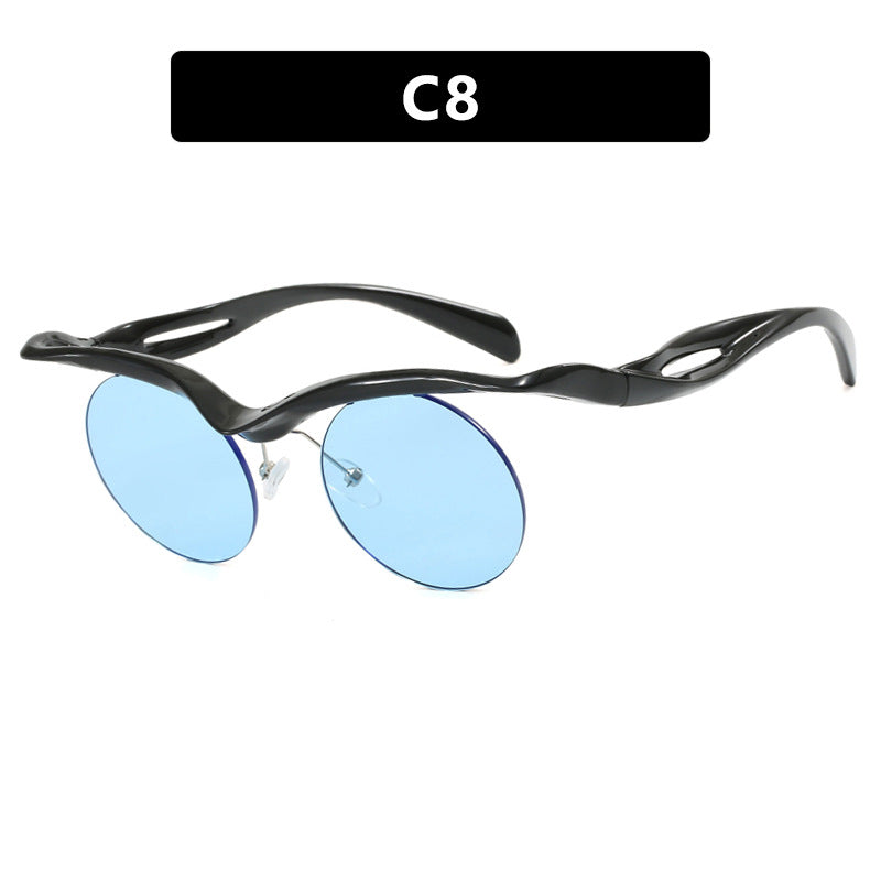 Damen futuristische Sonnenbrille mit geschwungenem Rahmen und polarisierenden Gläsern Brehn