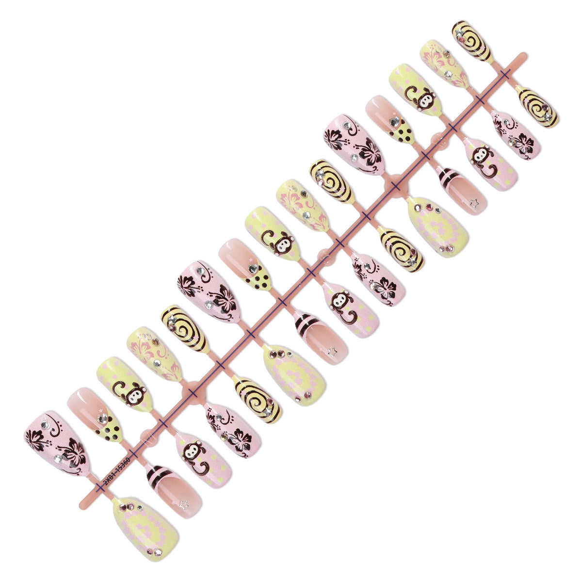Kreatives Kunstnagelset mit verspielten Affenmotiven und Glitzerdetails Brehn
