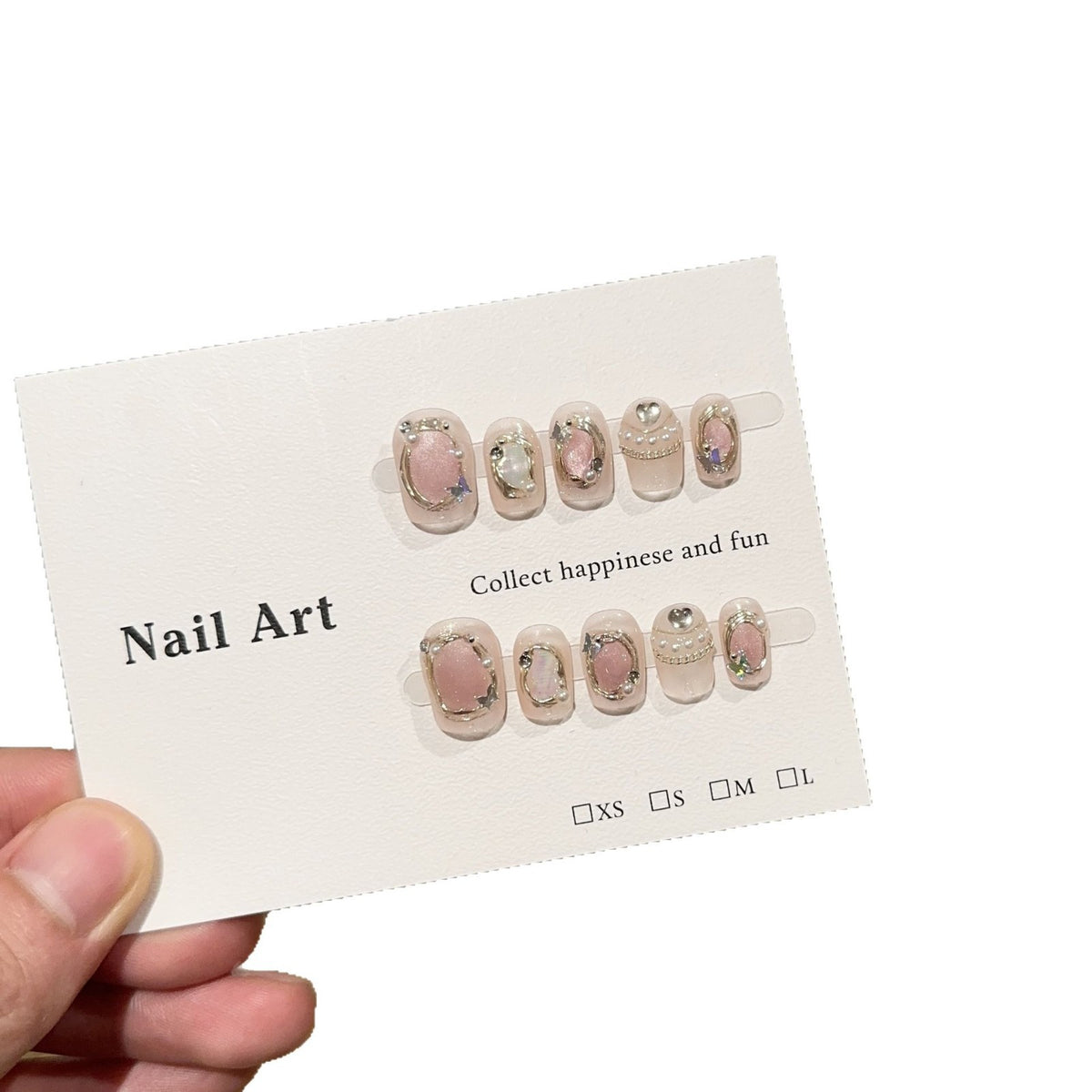 Elegantes, mit Edelsteinen verziertes Press-On-Nagelset