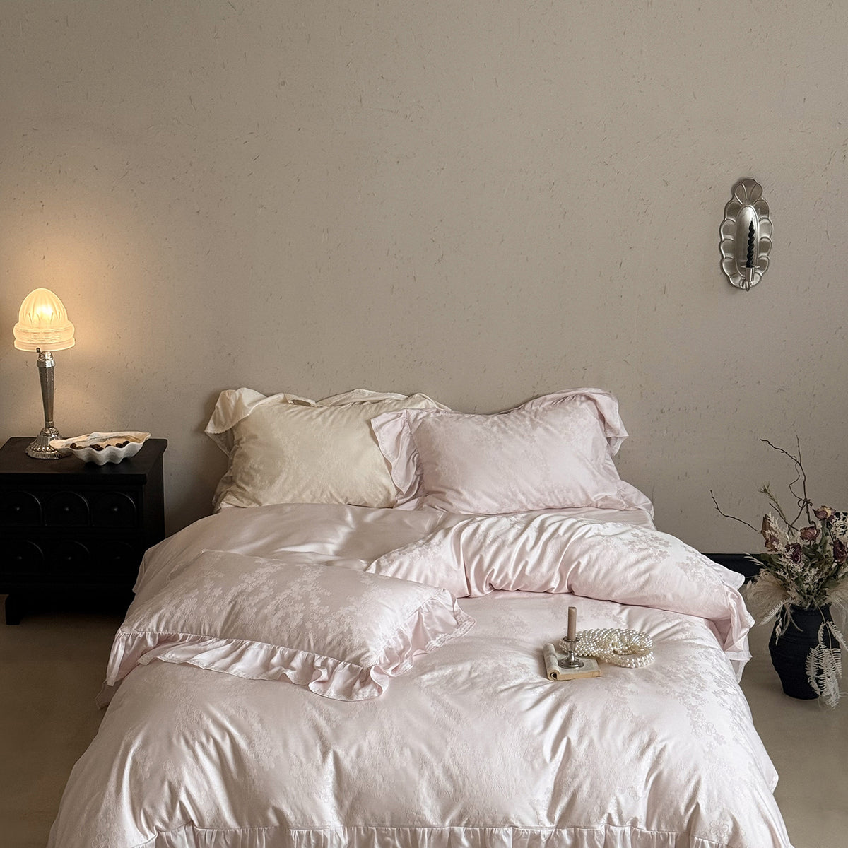 Luxuriöser Rüsch-Jacquard-Satin-Bettbezugset