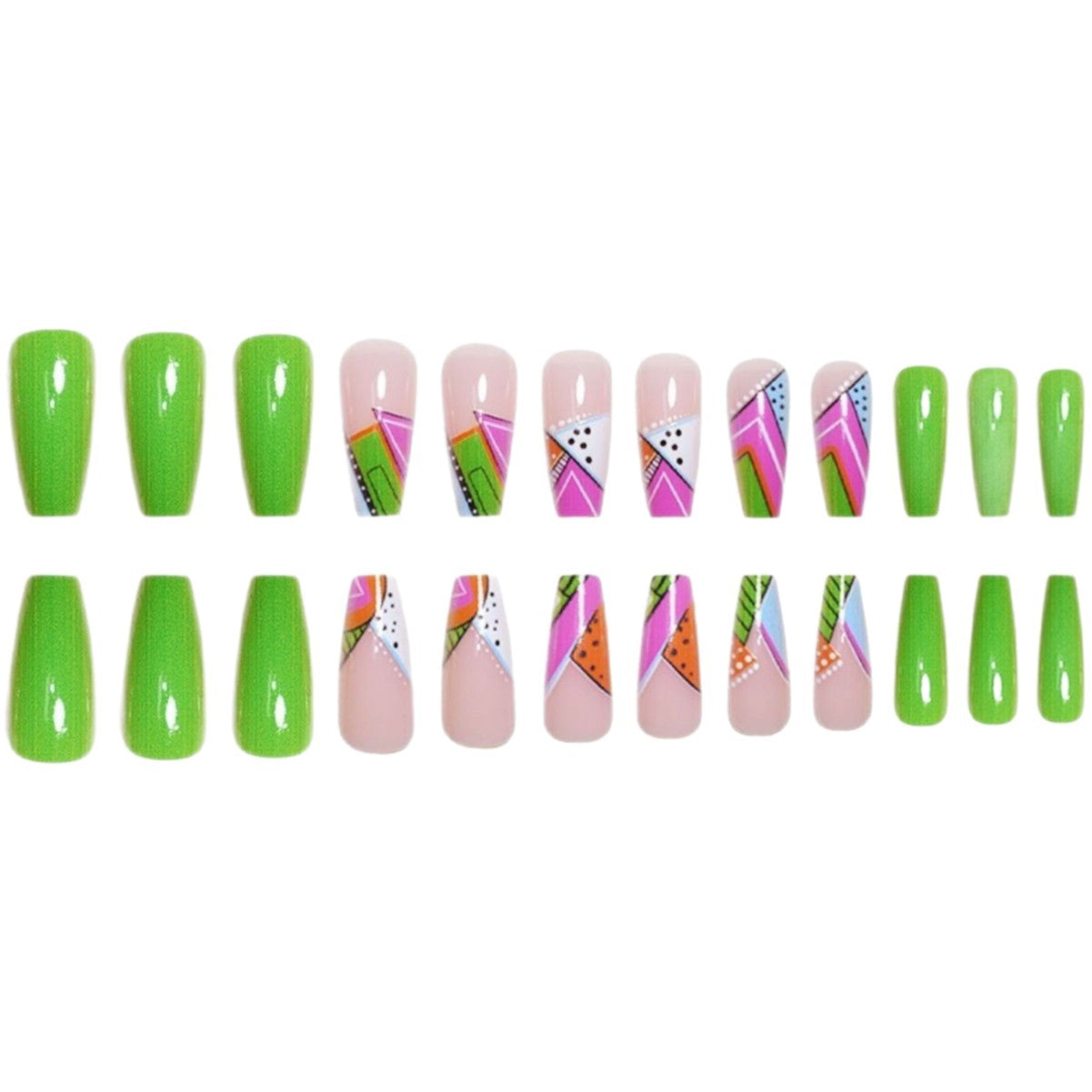 Künstlerische Neon Geometrische Press-On Nagelverlängerungen Brehn