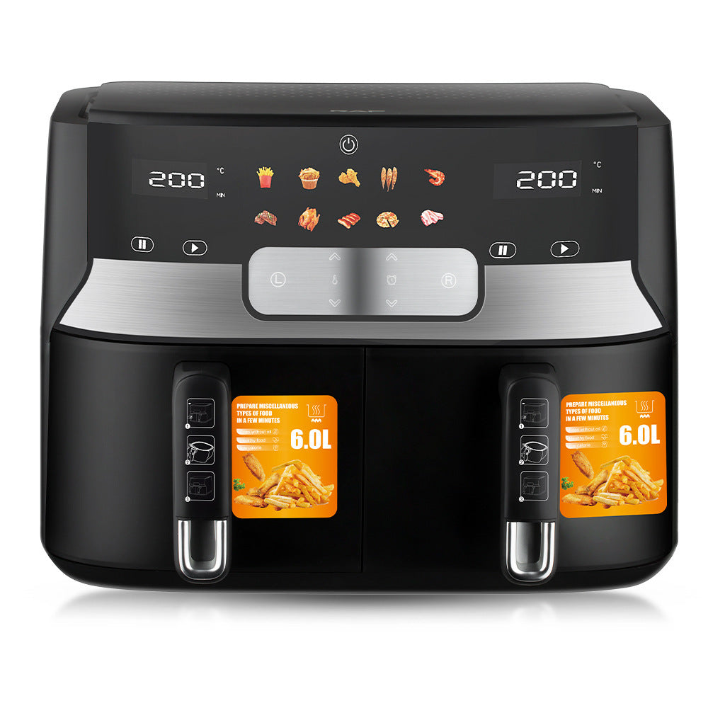 Dual Basket Air Fryer mit 360° Luftzirkulation und LED-Anzeige Brehn