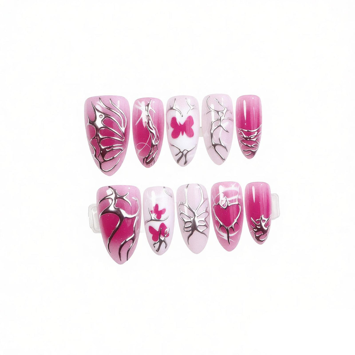 Künstlerisches Schmetterling Press-on Nagelset Brehn