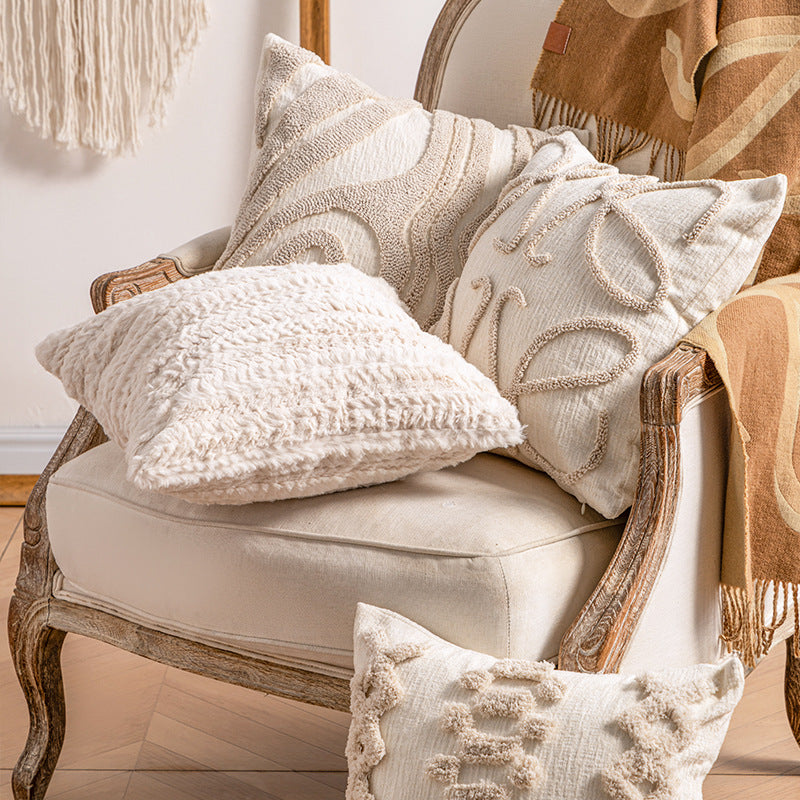 Bohemian Loop-Tufted Lendenkissenbezug mit geschwungener Applikationstextur