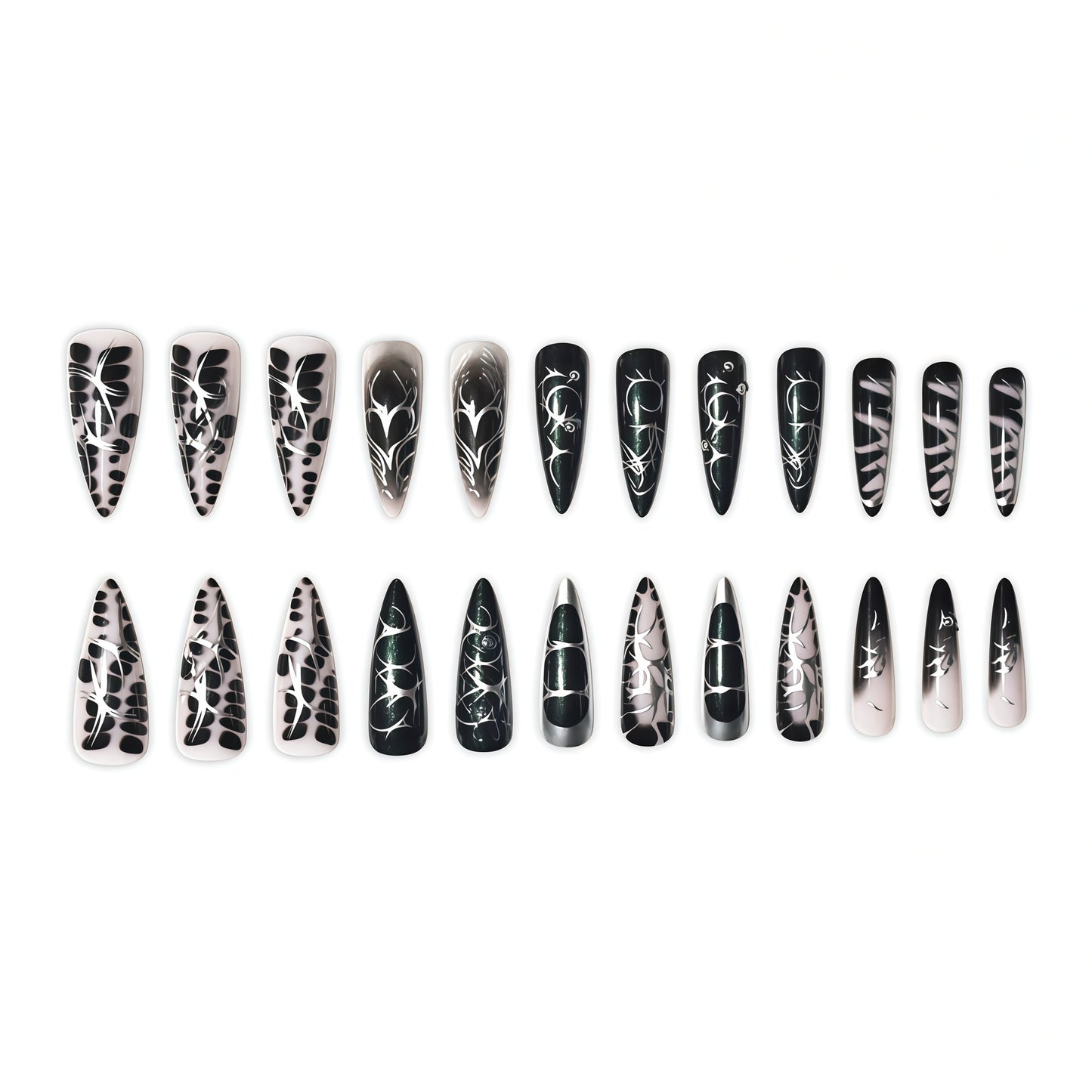 Elegante Stiletto-Nagelkunstverlängerungen mit aufwändigem Design Brehn