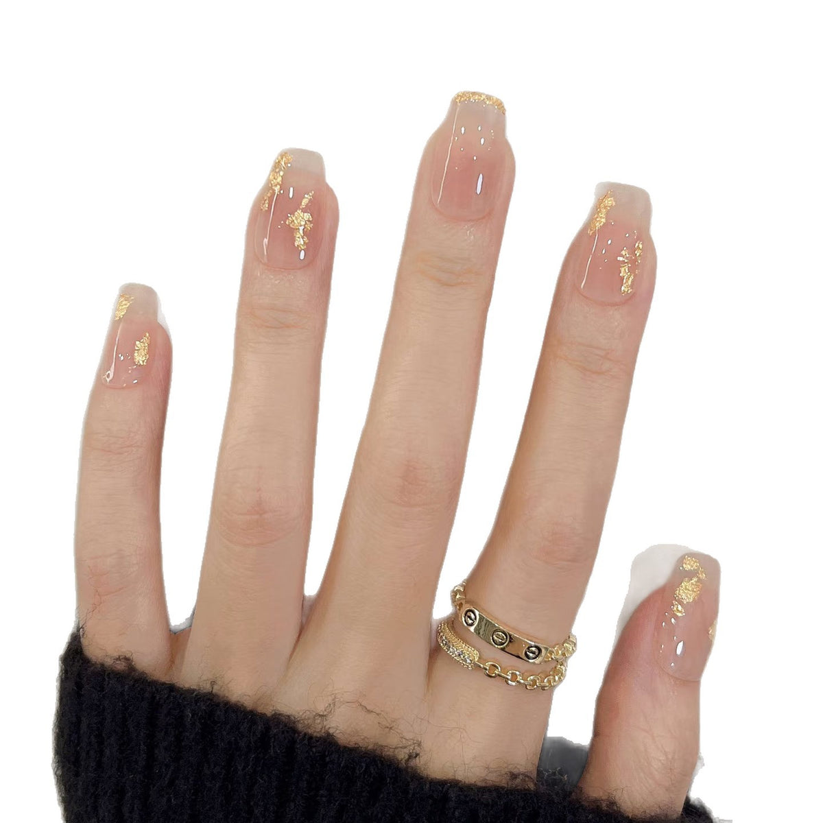 Dekoratives Press-On Nagelkunstset mit goldenen Akzenten