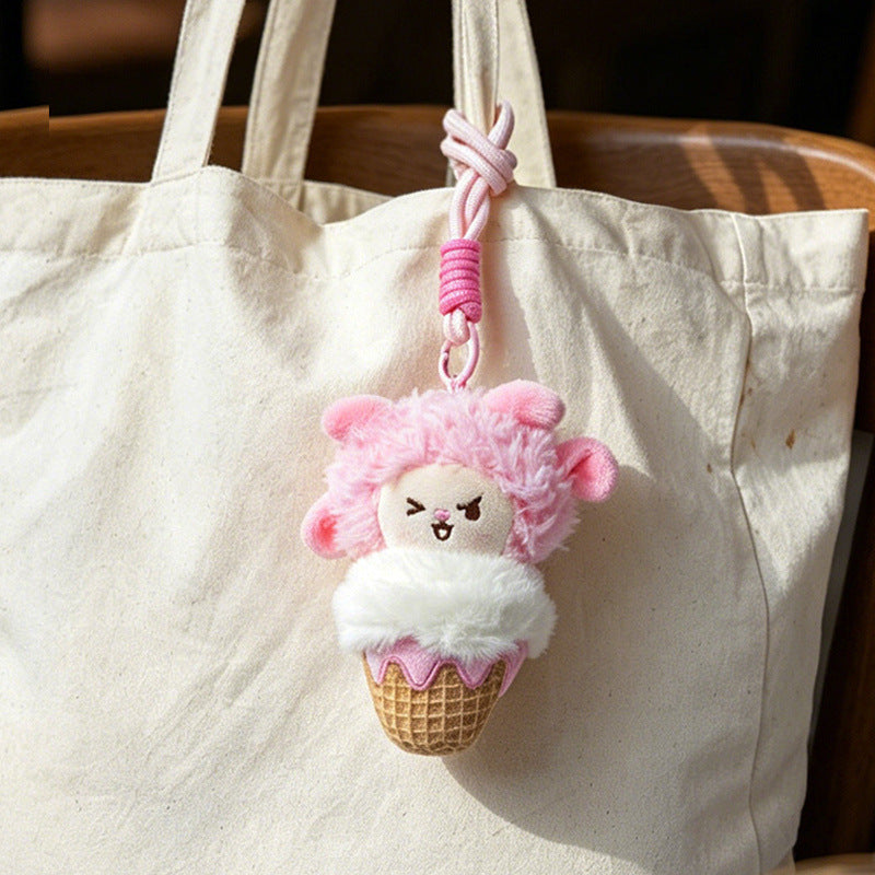 Plüsch Löwe Eiscreme Tasche Charm mit geknotetem Seilriemen Brehn