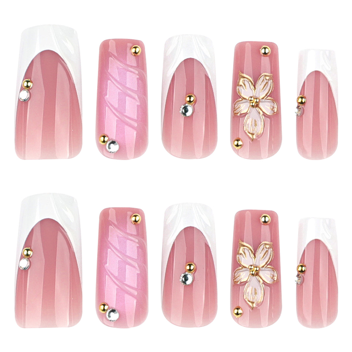 Glamouröse Gel-Nägel mit floralem Akzent und Glitzerdetails Brehn