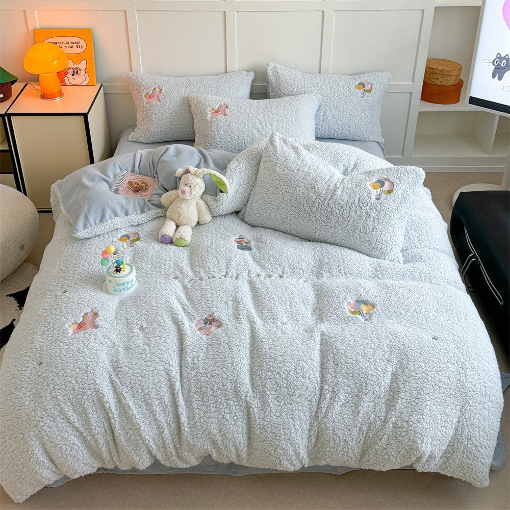 Plüsch Sherpa Kaninchen bestickte Bettdecke Set