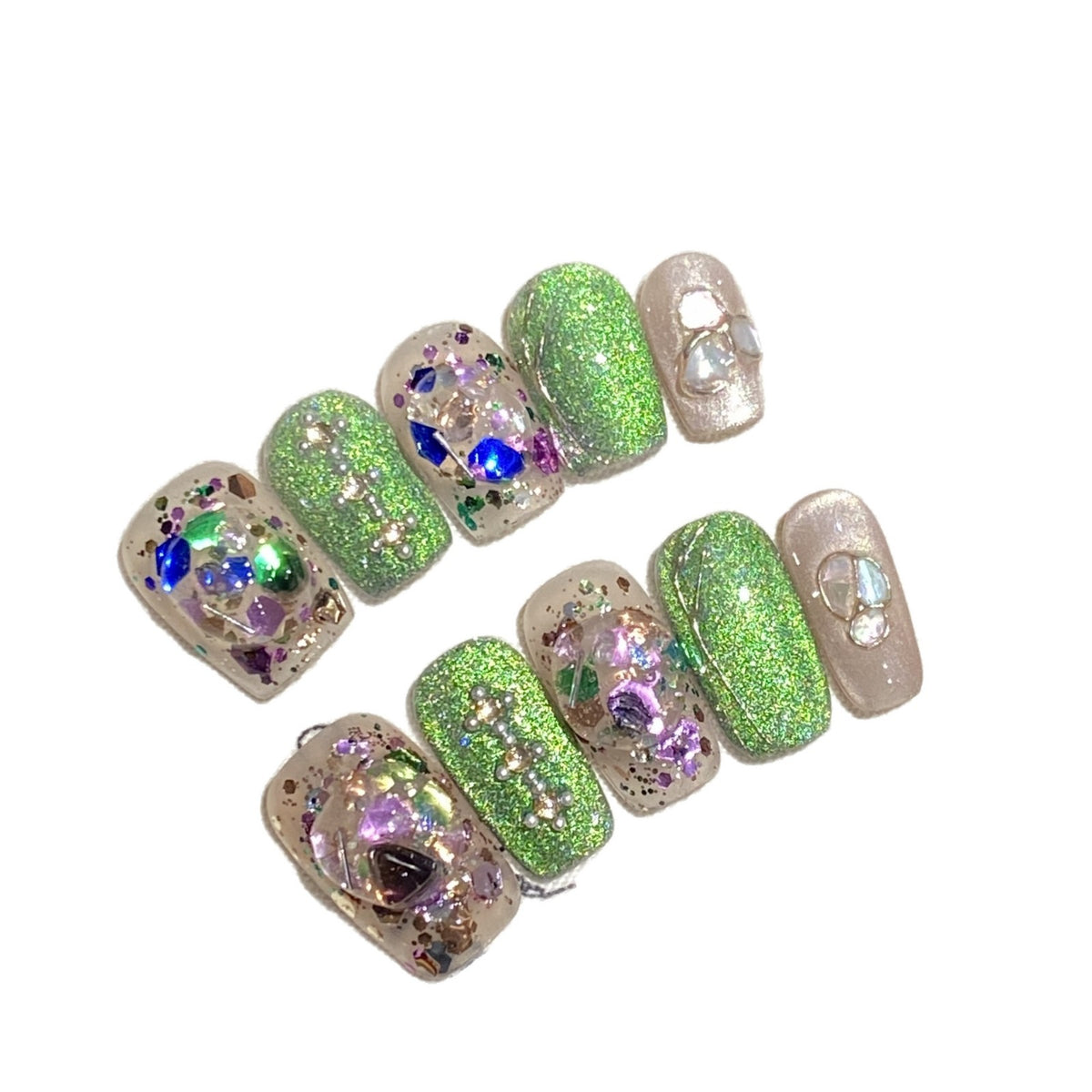 Künstlerisches Glitter-akzentuiertes Press-On Nagelset