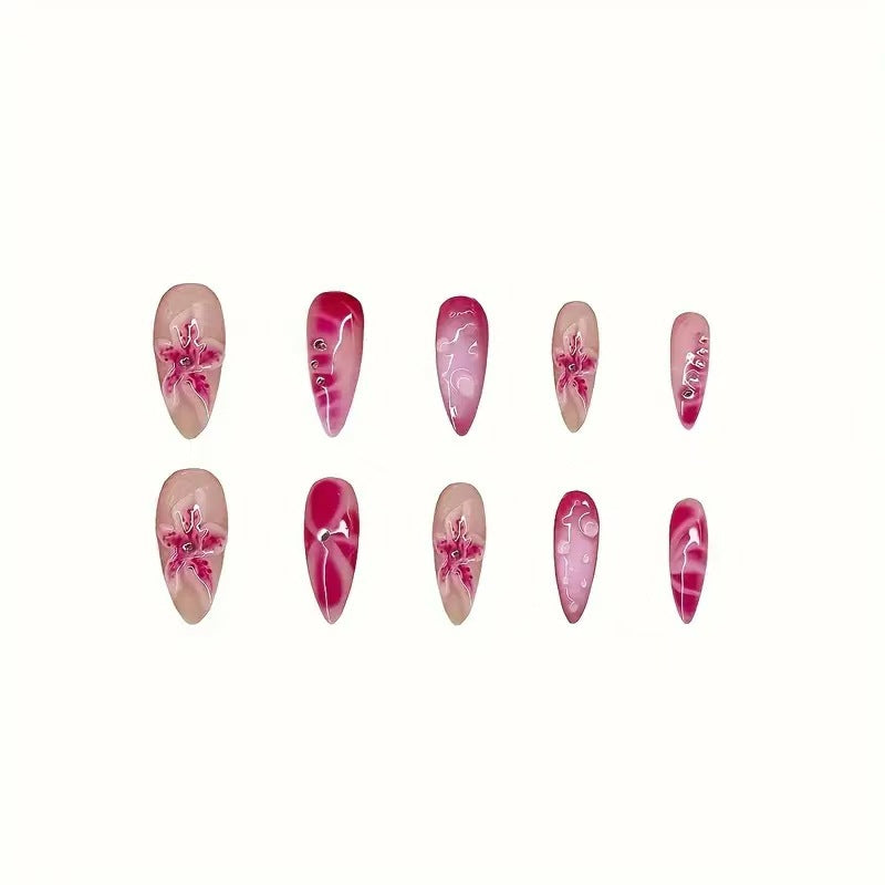 Künstlerische Stiletto Nail Enhancements mit aufwendigem Blumenmuster Brehn