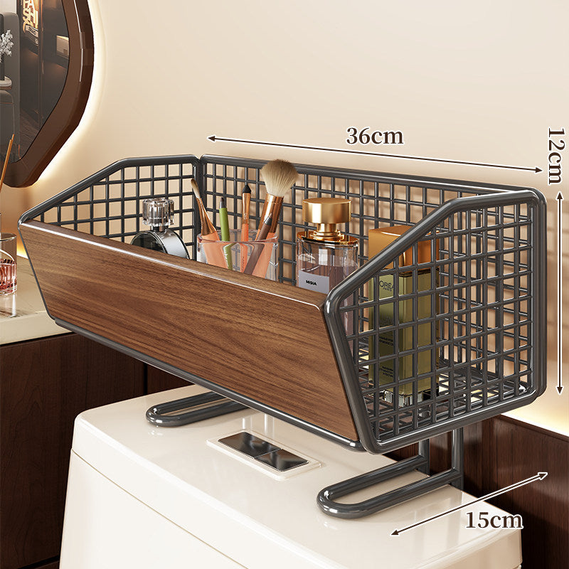 Platzsparender Toilettentankregal-Organizer mit Drahtgitter und Holzplatte
