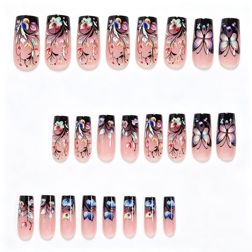 Künstlerische Blumen- und Schmetterlings-Press-On-Nagelkunst Brehn